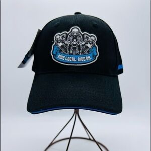 BLACK BALL CAP WITH MOTORCYCLE PATCH AND ALLSTATE EMBROIDERED NWT